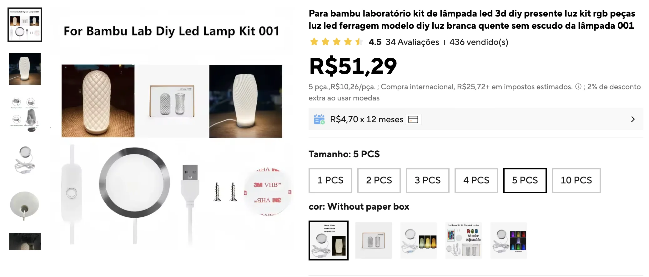 Lâmpada LED USB